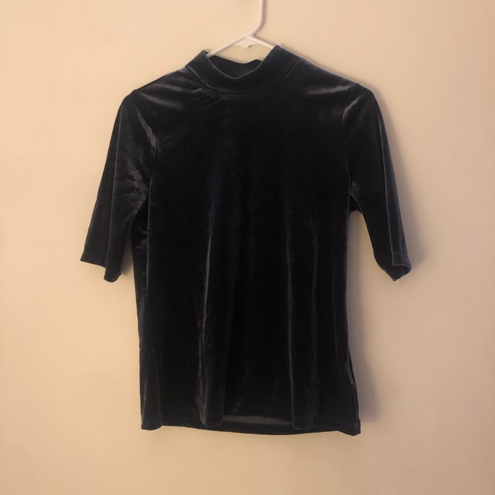Blue velvet mock turtleneck